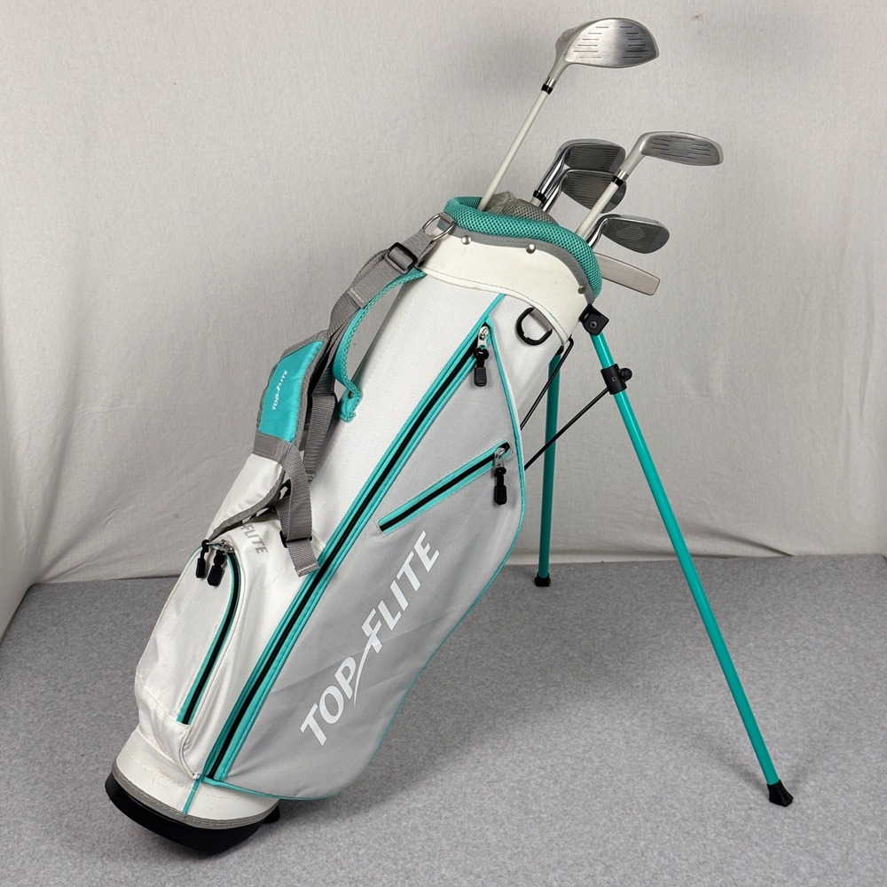 Top Flite Kids Golf Club Set with Stand Bag Teal White Grey 6 Clubs Right Hand
